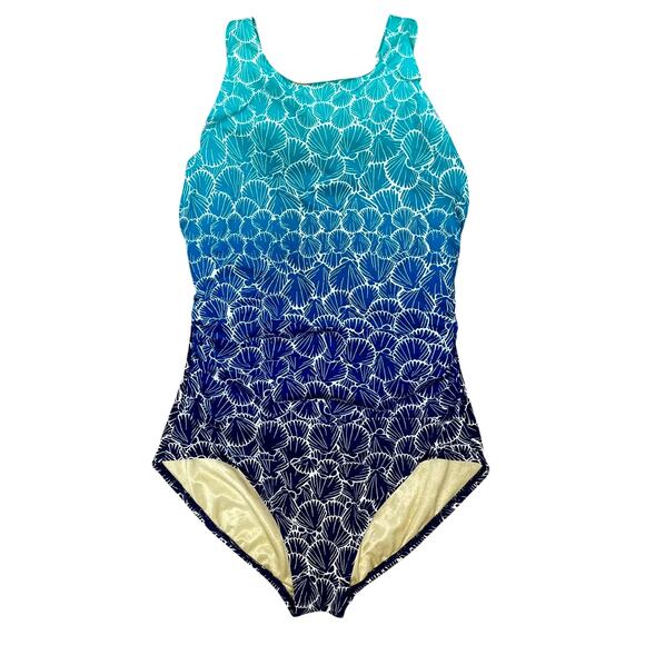 Miraclesuit x Talbots High Neck One Piece Swimsuit Ombré Shells Size 16 Pool NEW - Picture 3 of 13
